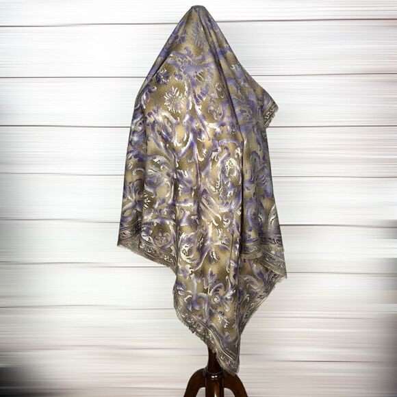 Ellen Tracy Large Square Scarf Lilac Taupe Abstract Print - Picture 2 of 10